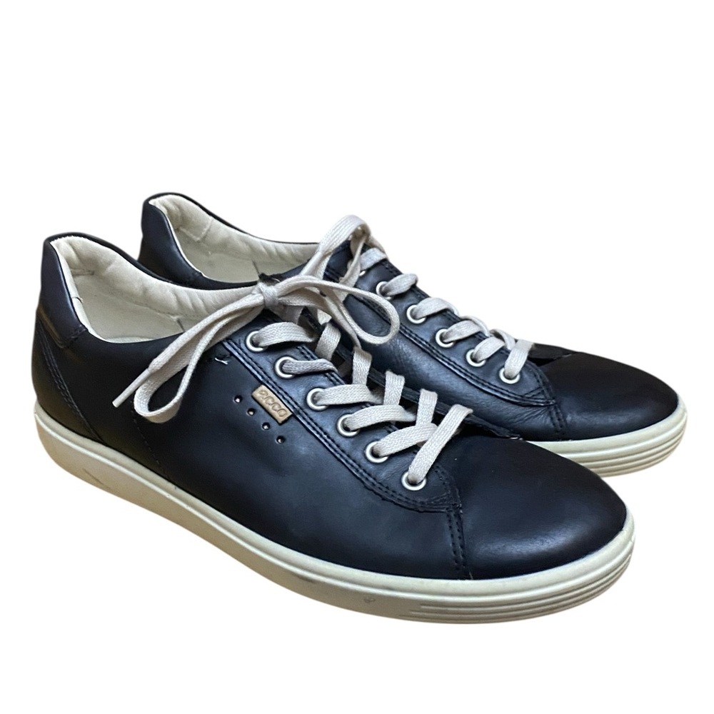 Ecco Womens Black Soft VII Leather Lace Up Sneakers
